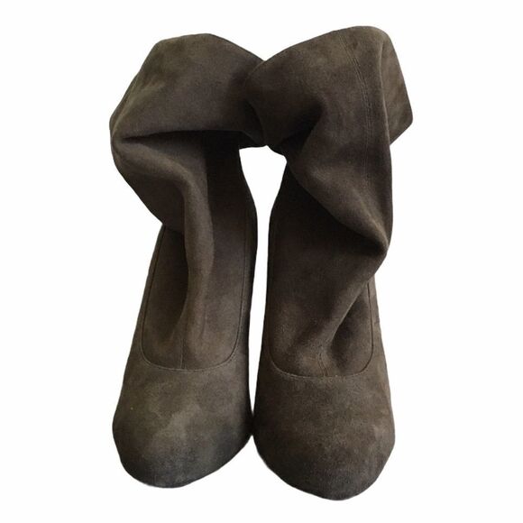 ASH Slouchy Suede Ankle Boots Cone Heel Taupe Grey 7.5 - Picture 6 of 13